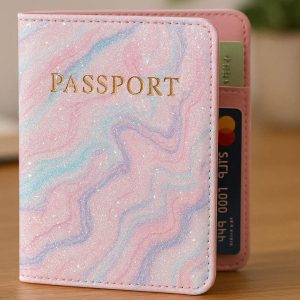 Glitter Marble Passport Cover Cute PU Leather Travel Wallet Credit Card Organizer Protection Case for Women