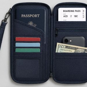 Family Passport Holder Cover Multi Slot Travel Document Wallet Organizer Waterproof Case with Removable Hand Strap