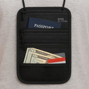 Hanging Neck Passport Holder Wallet Hidden Travel Pouch RFID Blocking Money Belt Security Case for Men Women