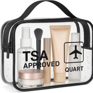 Waterproof Clear Cosmetic Travel Bag TSA Approved Quartz Size Makeup Pouch Toiletry Organizer for Air Travel