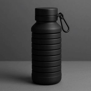 Sleek Matte Black Collapsible Water Bottle Minimalist Silicone Travel Flask Leakproof Sports Cup for Business Men