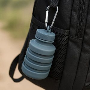 Hanging Collapsible Water Bottle with Carabiner Clip Foldable Silicone Sports Cup for Cycling Backpacking Travel