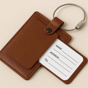 Premium Leather Luggage Tag with Privacy Cover Secure Stainless Steel Loop Suitcase ID Label for Travel Bags