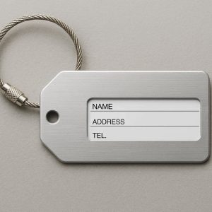 Aluminum Metal Luggage Tag Travel Suitcase ID Label Privacy Shield Name Card Holder with Braided Steel Loop