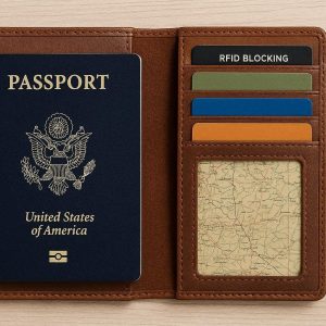 Leather Passport Holder Wallet RFID Blocking Travel Document Organizer Credit Card Case for Men Women